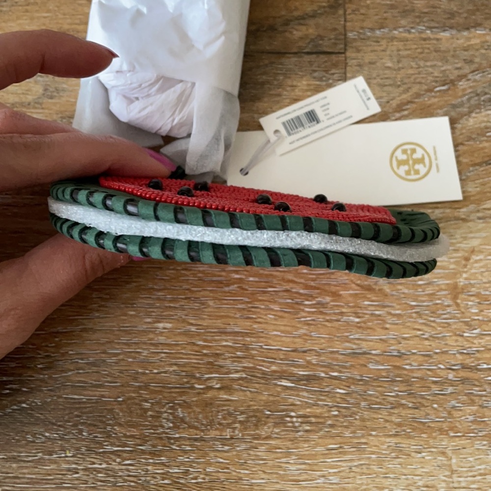 Tory Burch Red & Green Watermelon Beaded Zip Card Holder - Picture 6 of 10